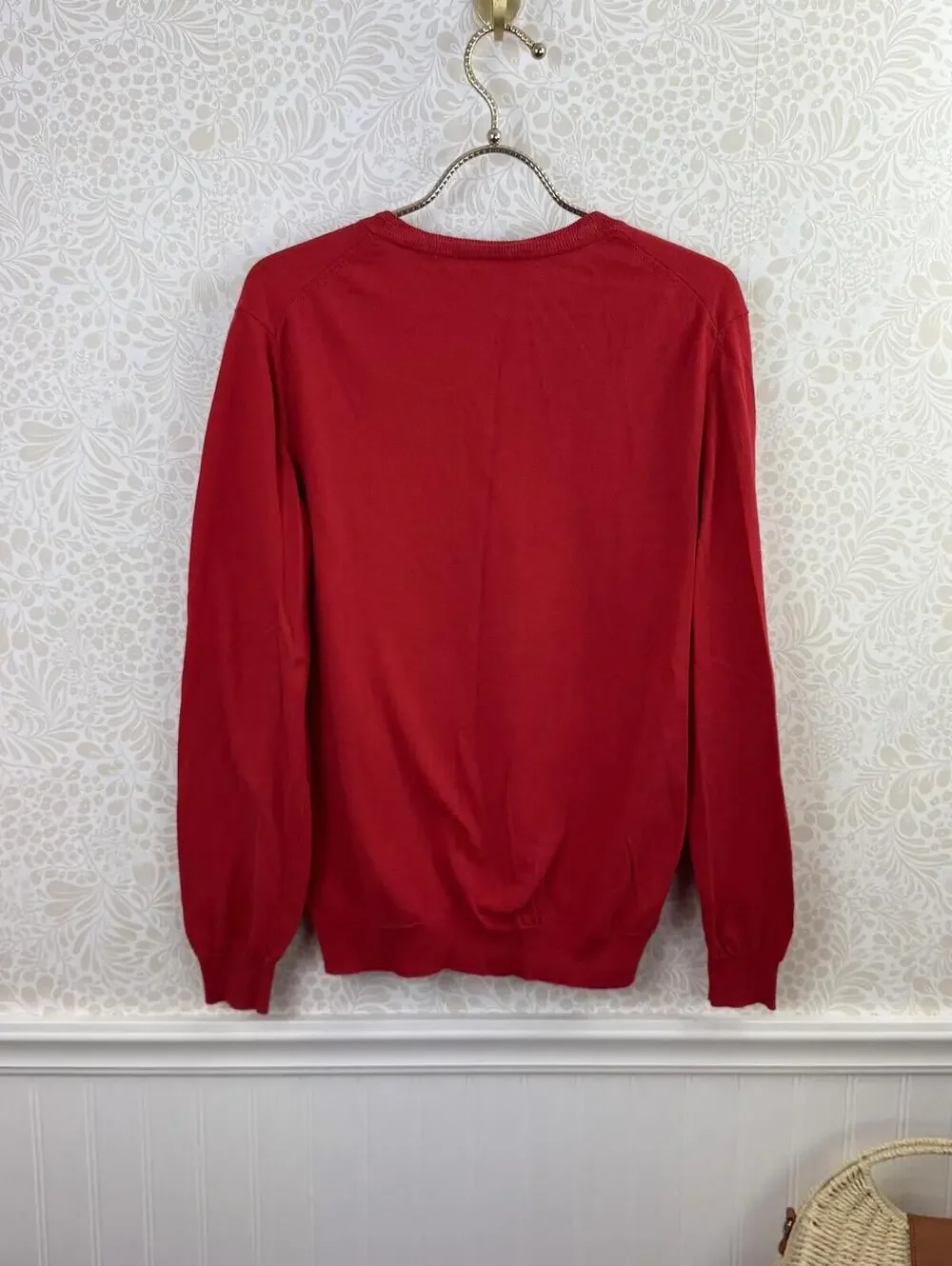 Lacoste Men's 100% Cotton Classic Red V-Neck Sweater - Size - EU 42
